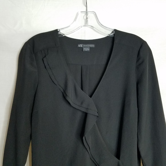 Armani Exchange Black Ruffle Blouse Crossover Sz S - Picture 2 of 6